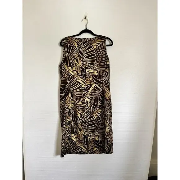 Jones New York Sleeveless Sheath Dress SZ 16W Leaf design w Wooden Bead Accents - Picture 2 of 7